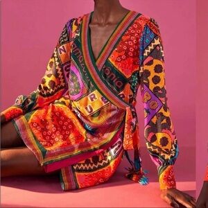 NEW Farm Rio Dotted Patch Scarf Wrap Dress Medium M